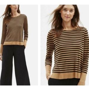 Eileen Fisher Tan & Black Tencel and Silk Striped Sweater Size Small